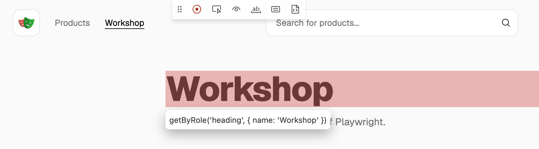 Codegen's toolbar suggesting an assertion for the Workshop heading